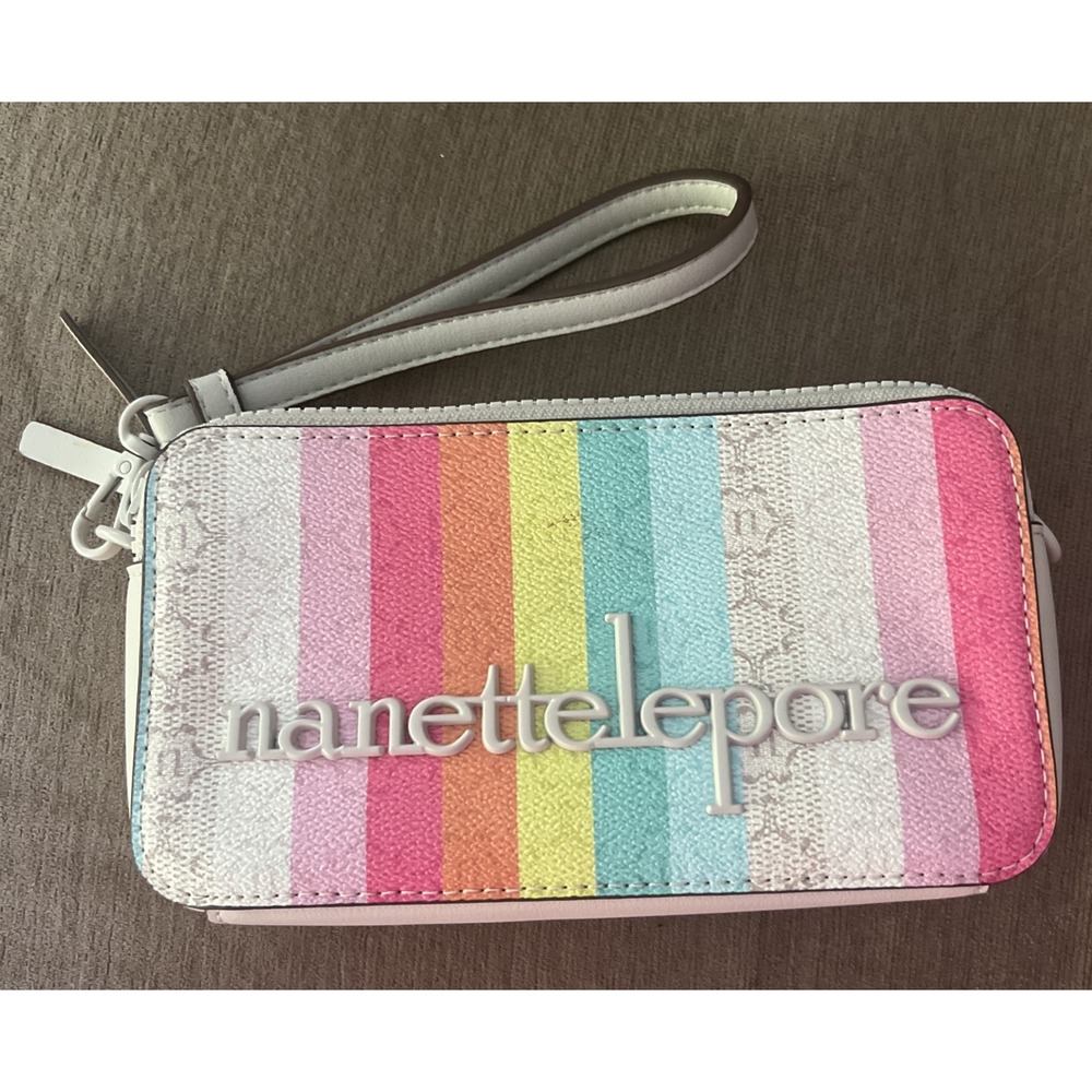NWOT Nanette Lepore Multicolor Striped Wristlet Bag Zippers Card Slots Summer‎